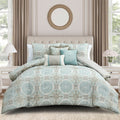 Jonet Cream/Aqua 3 Piece Comforter Set Comforter Sets By Waterford