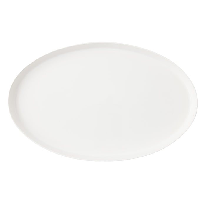 Large white oval stoneware serving platter with a minimalist design, handmade in Portugal.