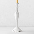 Large Tosca white ceramic candlestick with a glossy finish and ornate Italian-inspired design, 17 inches tall.
