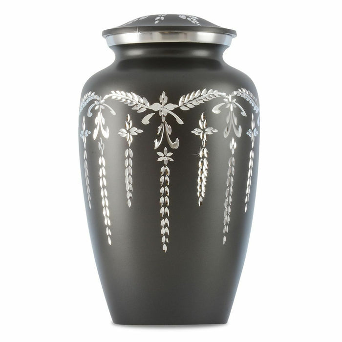 Large/Adult 220 Cubic Ins Black & Pewter Aluminum Funeral Cremation Urn for Ashes