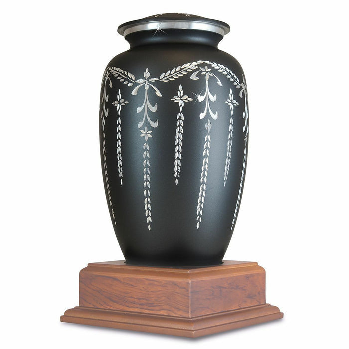Large/Adult 220 Cubic Ins Black & Pewter Aluminum Funeral Cremation Urn for Ashes