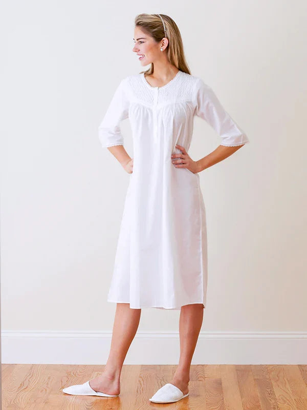 Jacaranda Liz White Cotton Nightgown, Smocking & Lace