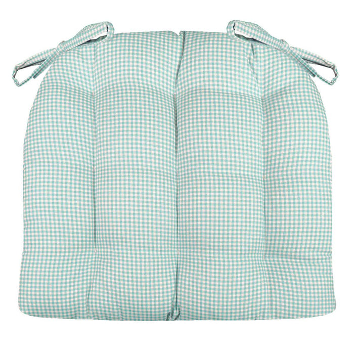 Madrid aqua gingham dining chair pad with latex foam fill and ties - reversible cotton cushion