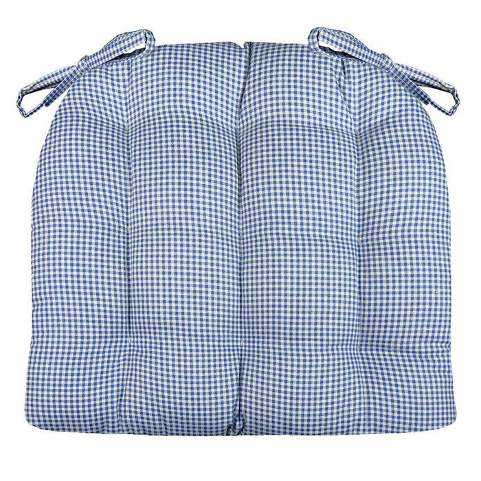 Madrid Dark Blue Gingham Dining Chair Cushions - Barnett Home Decor - Blue & White