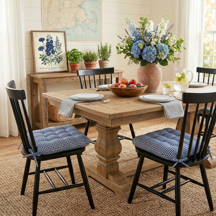 Small Blue and White Checkered Kitchen Dining Room Chair Cushion Pads