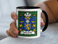 Meredith Welsh family crest mug on Welsh National Tartan with black handle