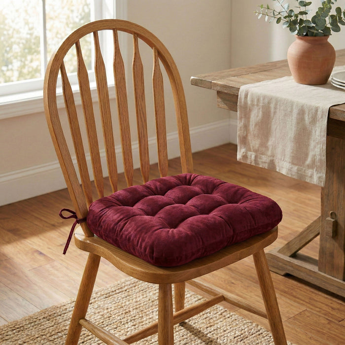 Microsuede Claret Red Dining Chair Pads - Latex Foam Fill, Reversible