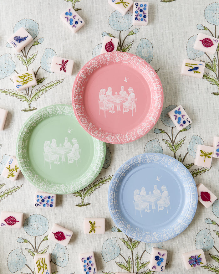 Mini Emily Hall's OK Let's Mahj Ice Blue Jasperware Paper Plate - 50 pack