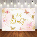 Mocsicka Butterfly and Gold Dots Oh Baby Shower Backdrop-Mocsicka Party