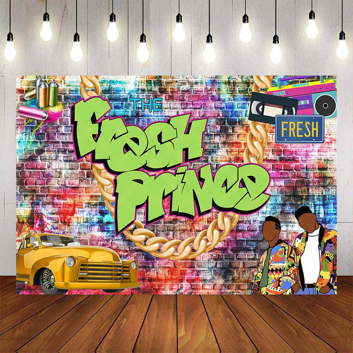 Mocsicka Fresh Prince Golden Chain and Car Birthday Backdrop-Mocsicka Party