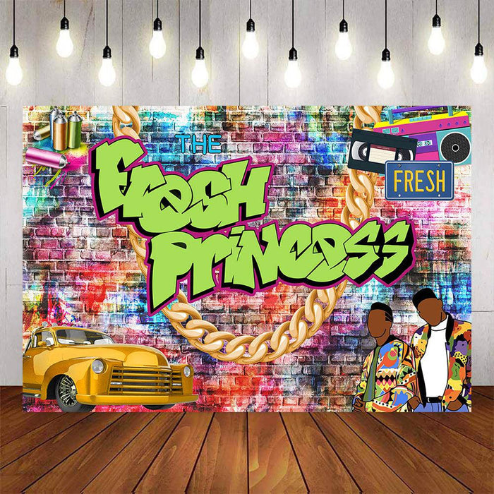 Mocsicka Fresh Princess Golden Chain and Car Birthday Backdrop-Mocsicka Party