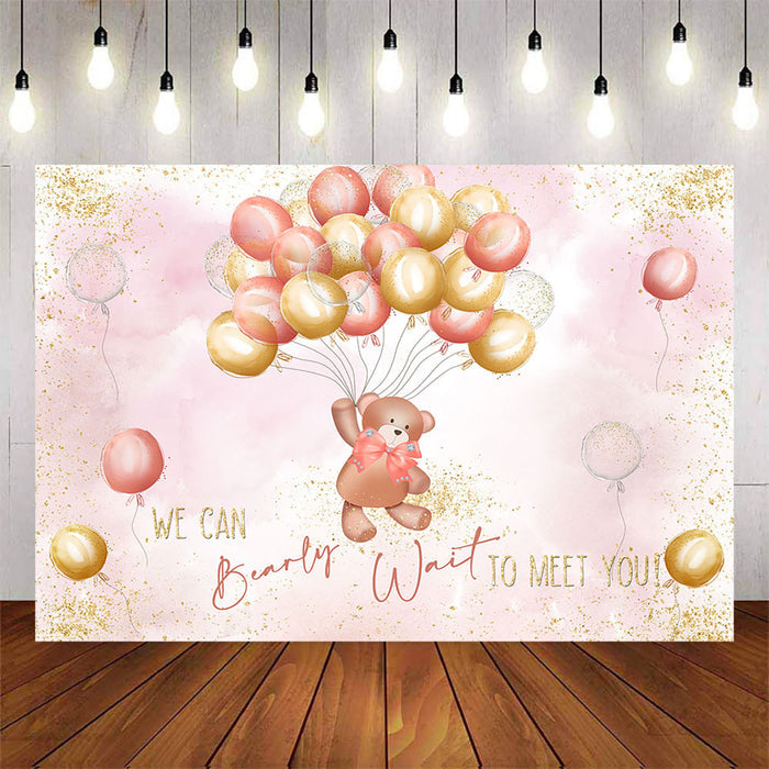 Mocsicka We can Bearly Wait Pink Bear Baby Shower Backdrop-Mocsicka Party