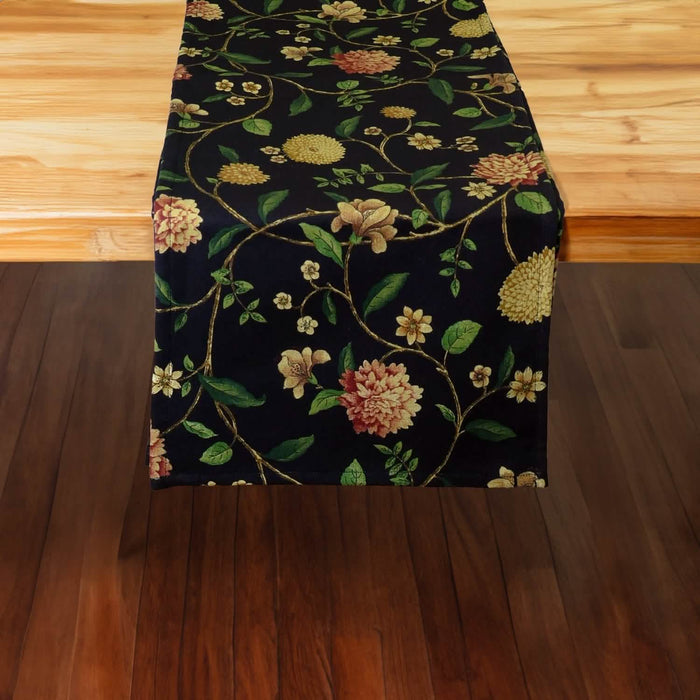 Nassau Vine Onyx Black 72" Table Runner - Rectangle - Unlined
