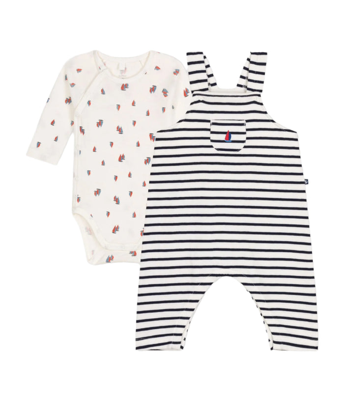 Petit Bateau Baby Boy Boat Bodysuit & Striped Overall