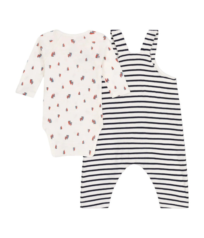 Petit Bateau Baby Boy Boat Bodysuit & Striped Overall