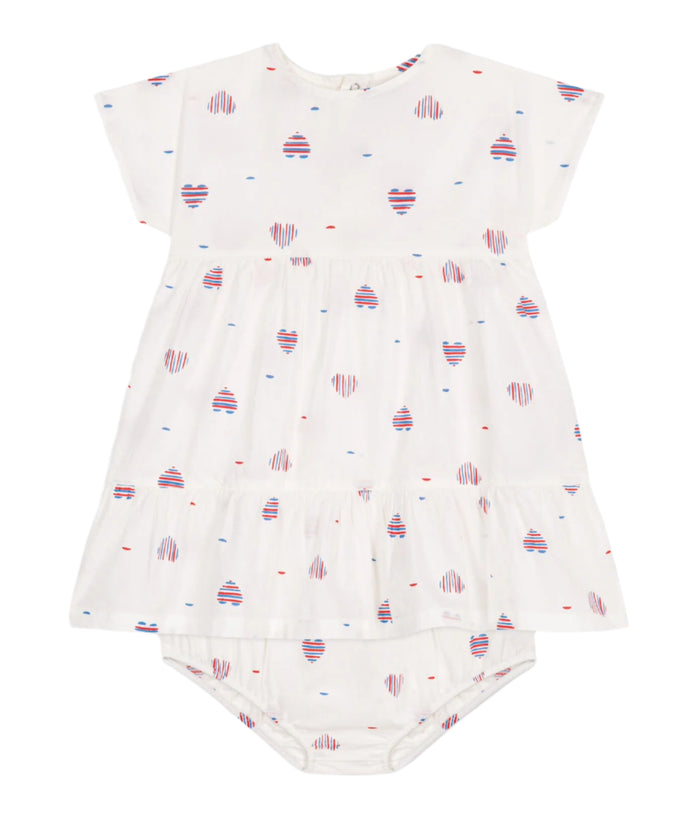 Petit Bateau Baby Girl Short Sleeve Stripe Hearts Dress & Bloomers