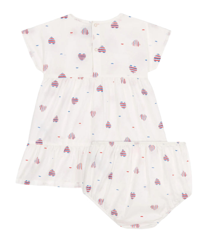 Petit Bateau Baby Girl Short Sleeve Stripe Hearts Dress & Bloomers