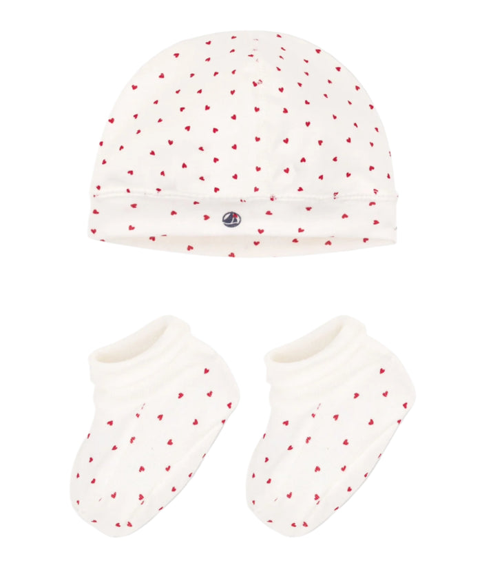 Petit Bateau Baby Heart Hat & Booties Set