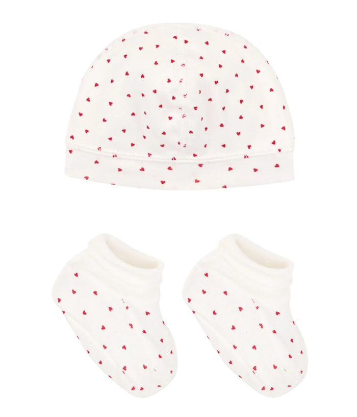 Petit Bateau Baby Heart Hat & Booties Set