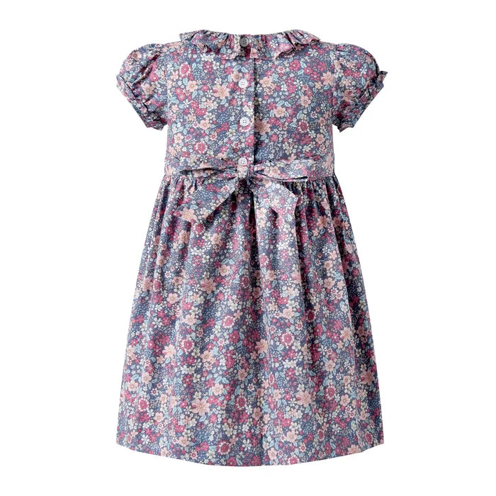Rachel Riley Pink Grey Floral Smocked Dress