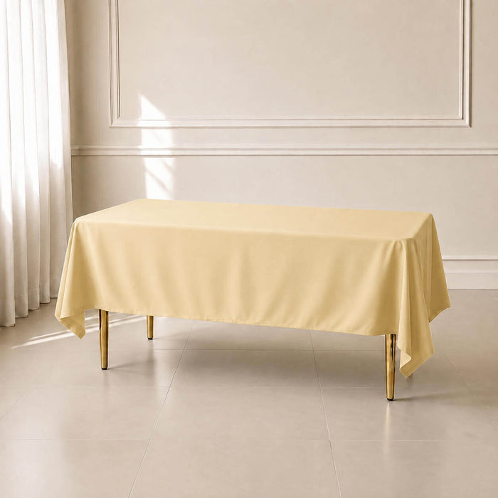 beige polyester rectangle tablecloth on a table