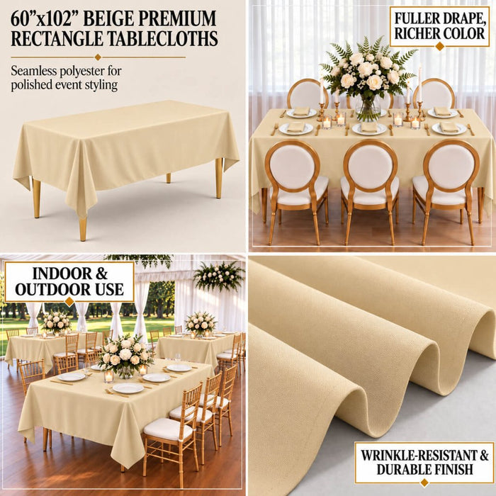 beige polyester rectangle tablecloth for events