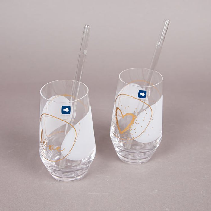 PRESENTE 2PCS GLASS 21CM W/STRAW LOVE (202015989)