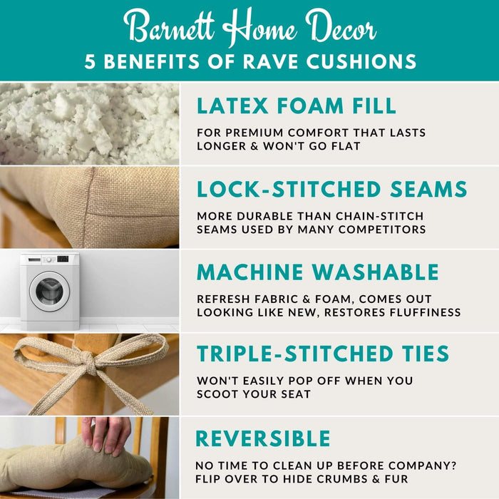 5 Benefits of Rave Cushions infographic - fade resistant, weather resistant outdoor cushions