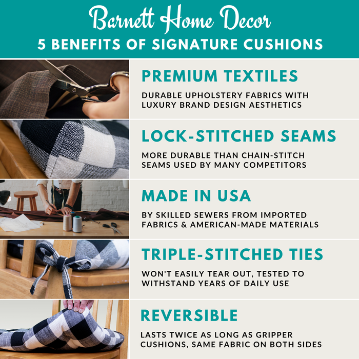 Infographic showing 5 benefits of Signature Collection chair cushions