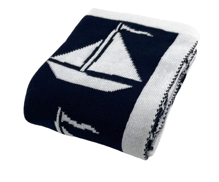 Sail Boats Baby Blanket - Navy