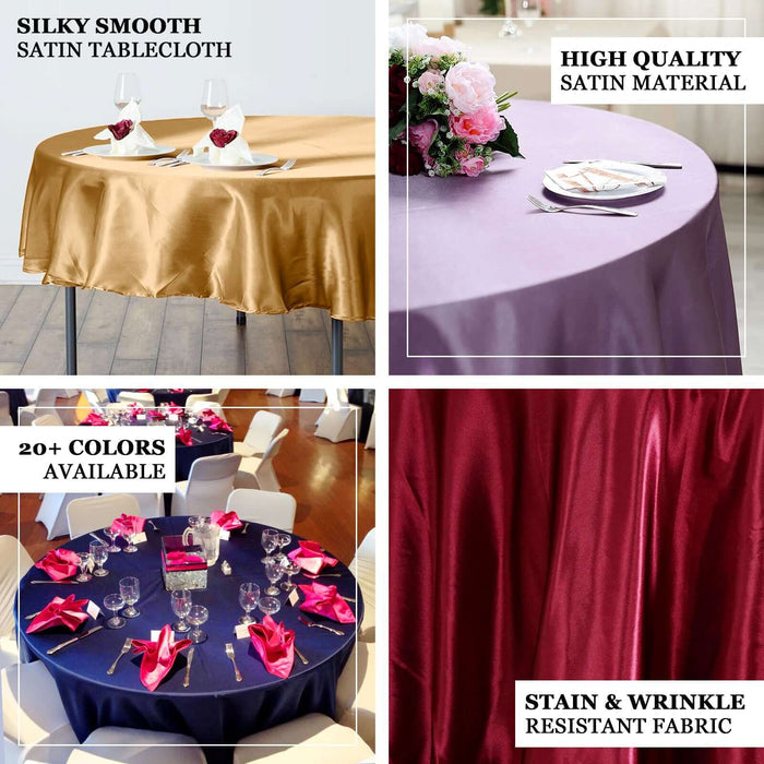 Silky smooth satin tablecloth in various colors for elegant dining setups.