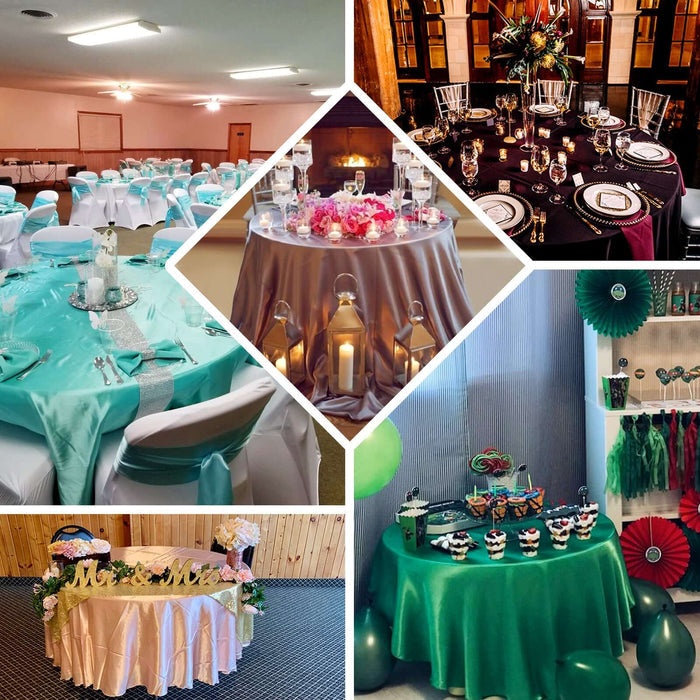 Elegant table setups for various events, featuring diverse colors and decorations.