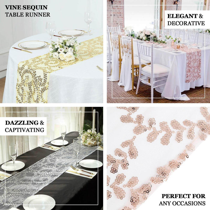 Elegant vine sequin table runner on a decorative table setting.