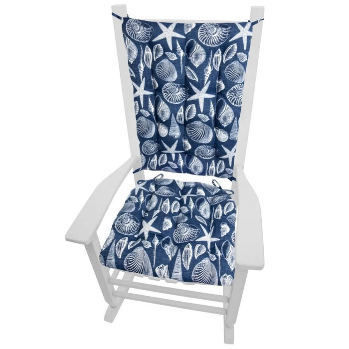 Shoreline Indoor/Outdoor Navy Blue Rocking Chair Cushions - Barnett Home Decor - Blue & White - Aquatic - Oceanic - Coastal - New England