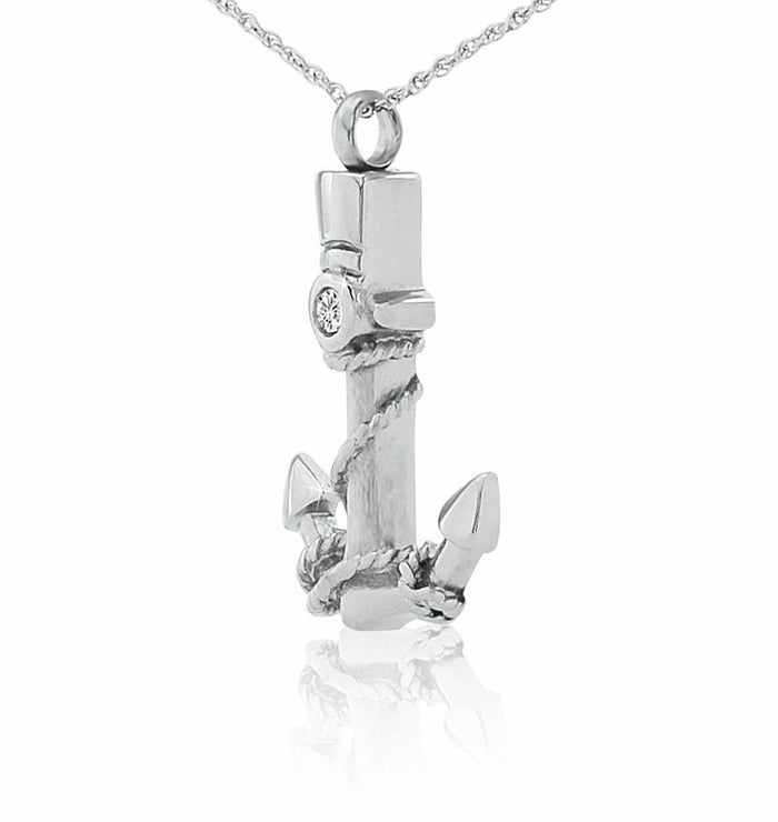 Stainless Steel Heaven's Anchor Pendant Funeral Cremation Urn w/Necklace