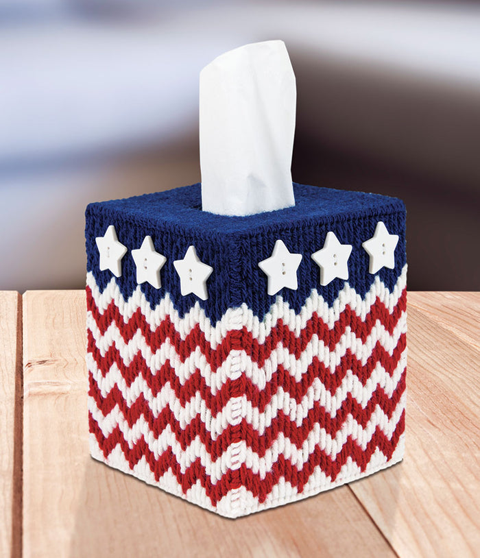 Stars & Stripes Forever Plastic Canvas Tissue Box Cover