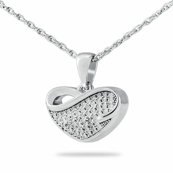 Sterling Silver Gleaming Crystal Heart Pendant/Necklace Cremation Urn for Ashes