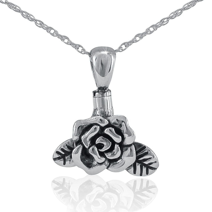 Sterling Silver Rose Pendant/Necklace Funeral Cremation Urn for Ashes