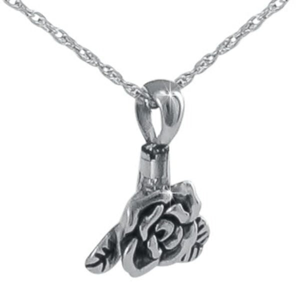 Sterling Silver Rose Pendant/Necklace Funeral Cremation Urn for Ashes