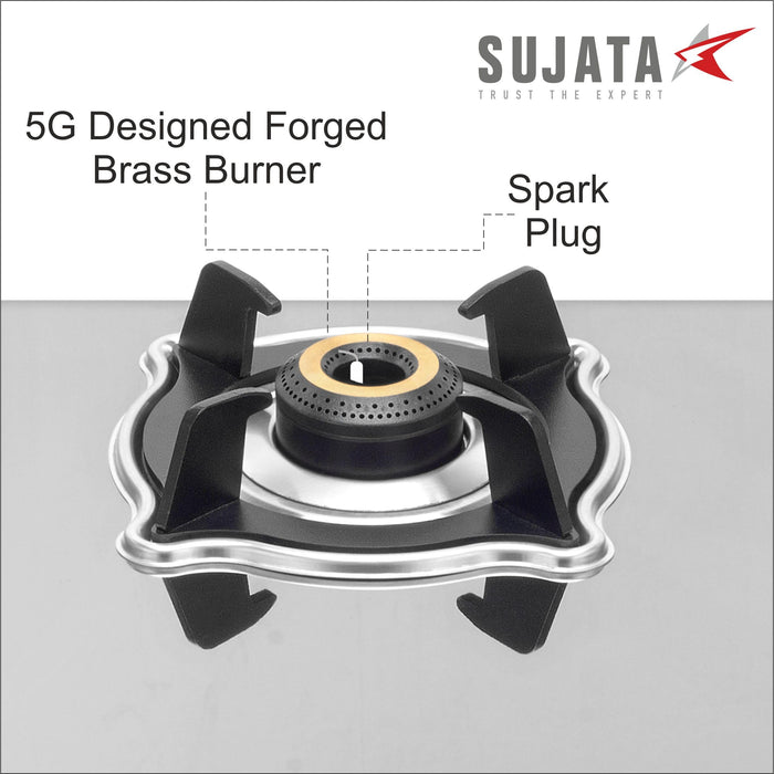 Sujata gas stove 4 burner LPG and PNG compatible with 360 degree rotating brass gas nozzle
