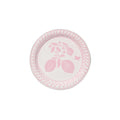 Round plate with citrus fruit design on a white background