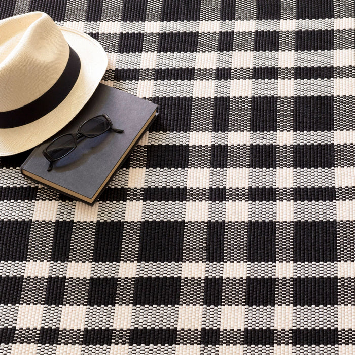 Tattersall Black Handwoven Indoor/Outdoor Rug Rug By Annie Selke