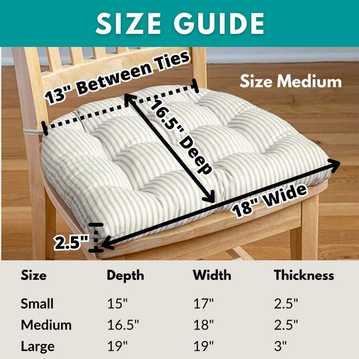 Ticking Stripe Aqua Chair Pad - Made in USA - 100% Cotton - Machine Washable
