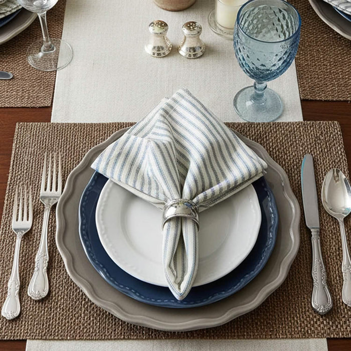 Ticking Stripe Berlin Blue Cloth Napkins - Set of 8