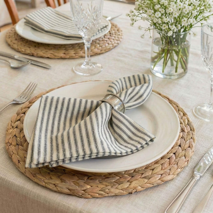 Ticking Stripe Black Cloth Napkins - Set of 8