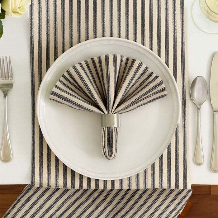 Ticking Stripe Black Cloth Napkins - Set of 8