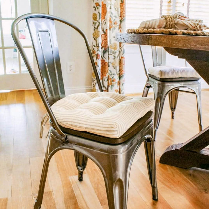 Ticking Stripe Natural Industrial Chair Cushion - Latex Foam Fill - Barnett Home Decor