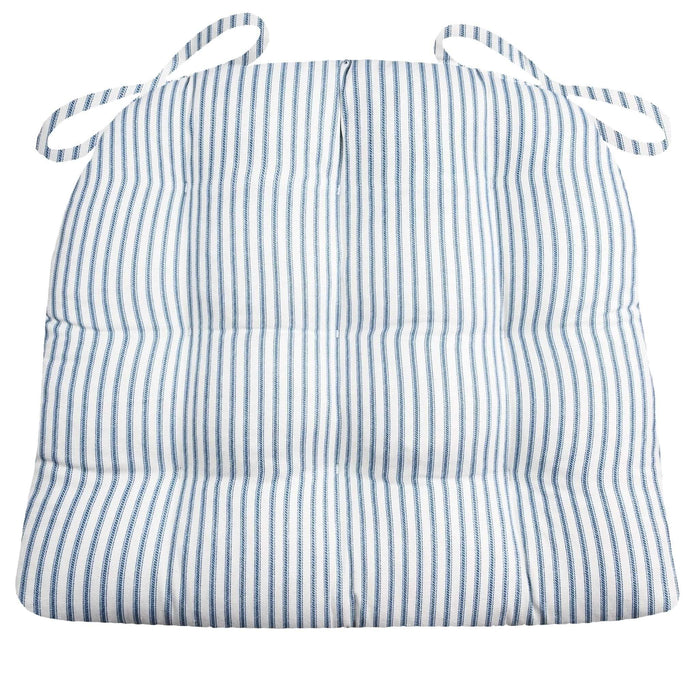 Ticking Stripe Navy Blue Dining Chair Pads - Barnett Home Decor - Navy Blue & White - Light Blue - Striped