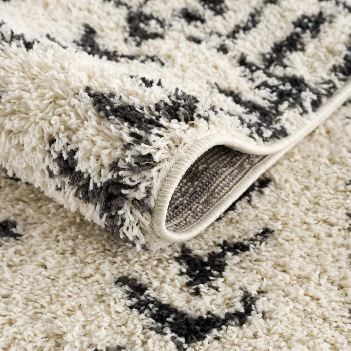 Traditional Beige and Charcoal Machine Woven Moroccan Multi size Tribal Trellis Plush Pile Turkish Rug - The Rug Decor