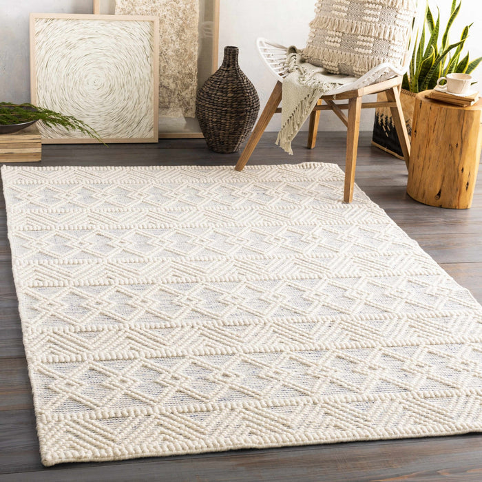 Traditional Beige Flatwoven Dhurrie Rug Woolen Chunky and Soft Trellis Wool Area Rug - The Rug Decor